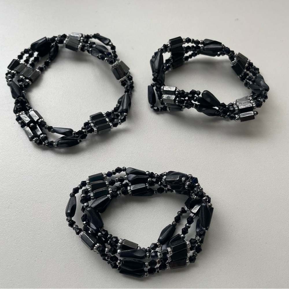 Magnetic Bracelets Black and Silver Set of 3